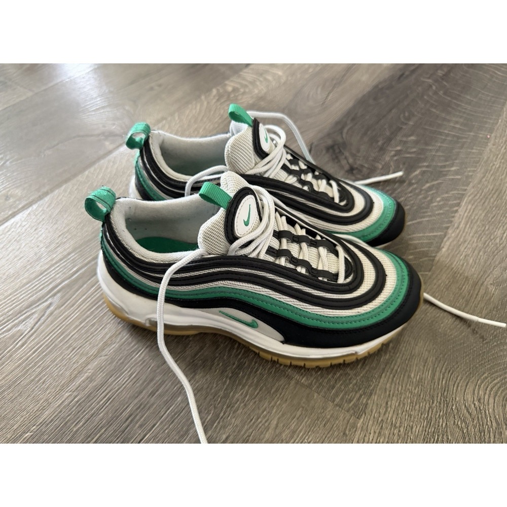 Nike Air Max 97 Sneaker Kids White, Black, Green C035 Big Kids Size 5